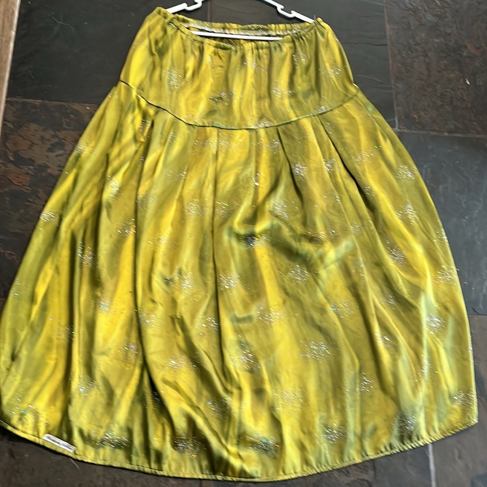 GYPSY witch olive green Skirt hocus Pocus girl FESTIVAL shiny crystals Flowy OS
